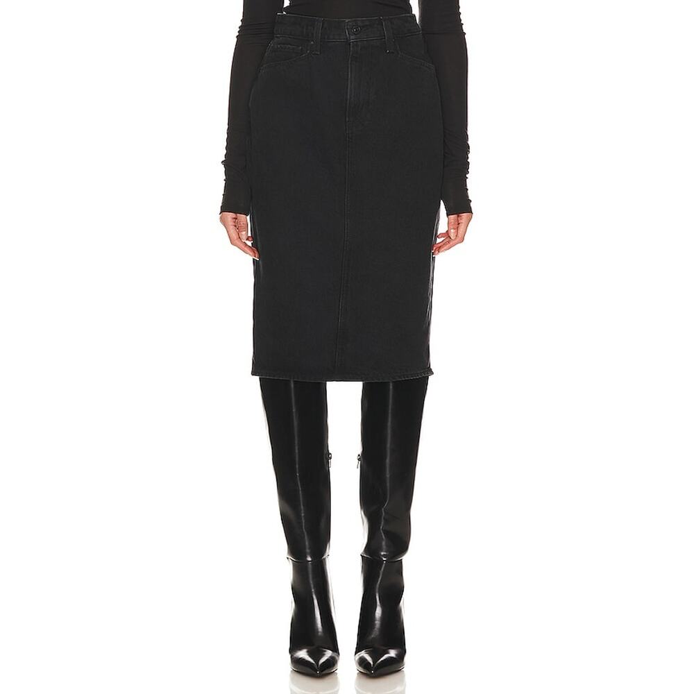 Paige 'Siren' Black Midi Denim Jean Skirt Size 25